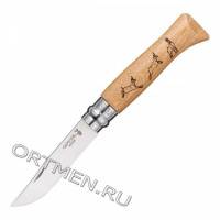 товар Нож Opinel №8 Animalia, нержавеющая сталь, рукоять дуб, гравировка серна