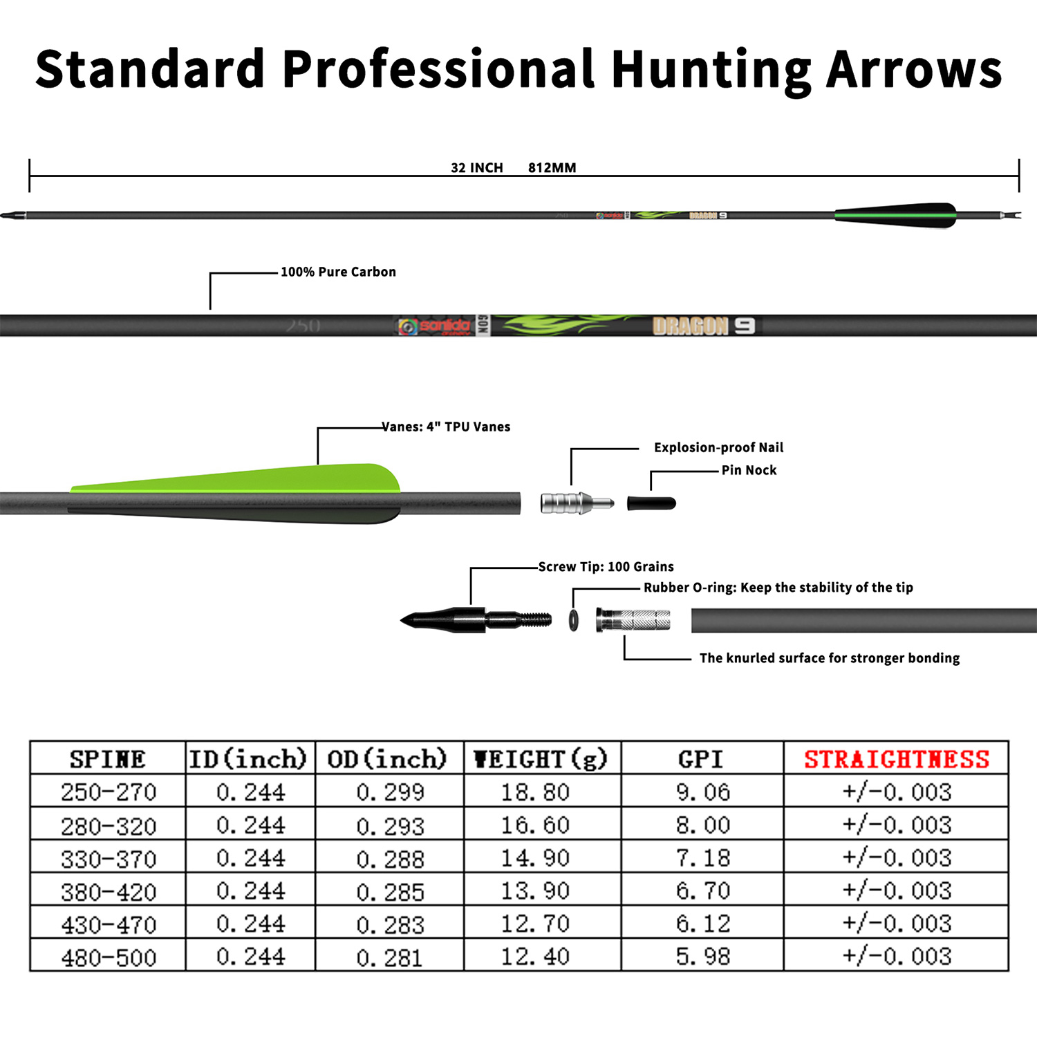 Стрела лучная карбоновая Sanlida Dragon 9